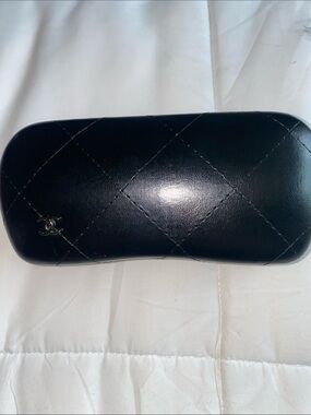 CHANEL Black Quilted Leather Sunglass Case with CC Logo